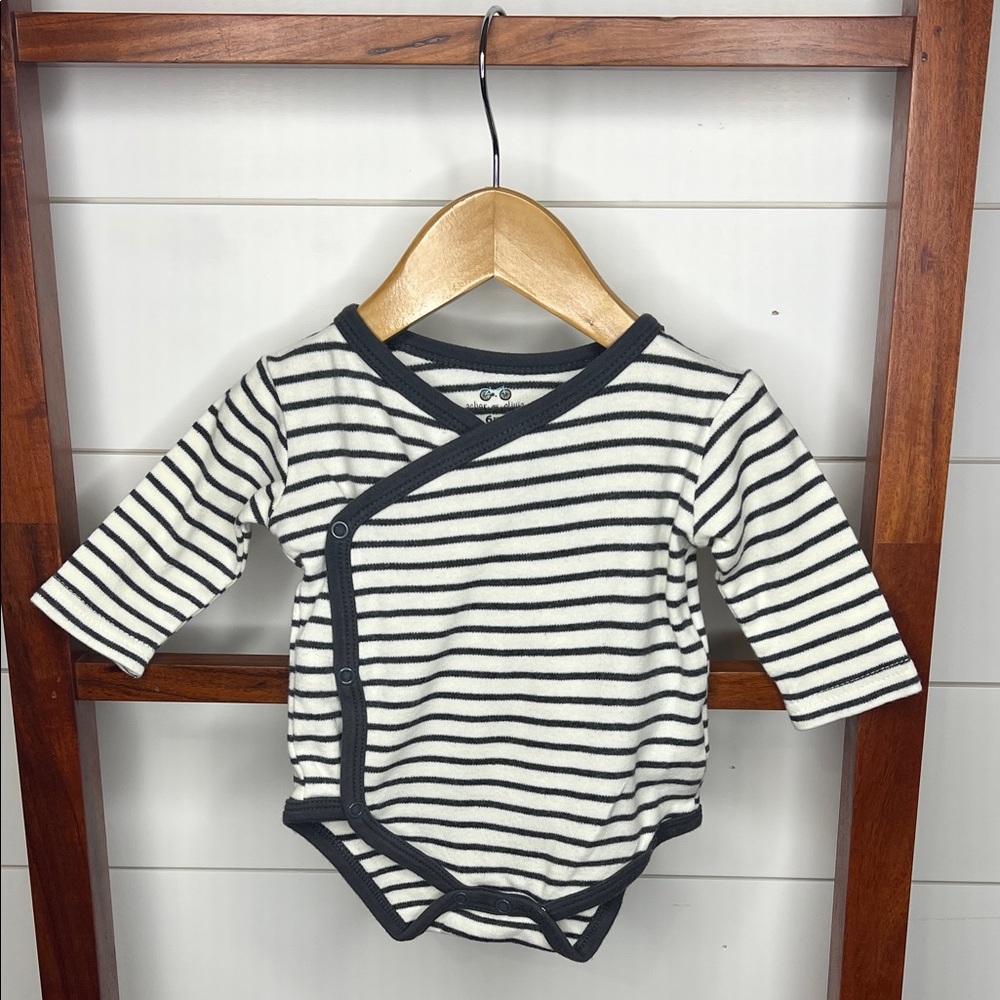 Asher + Olivia: Striped charcoal and cream Baby One Piece